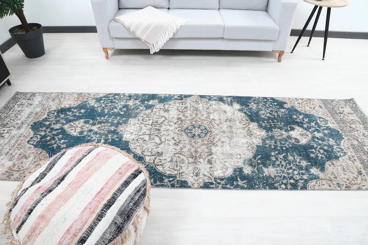 Full length view of the runner rug in a room, from a slightly elevated perspective