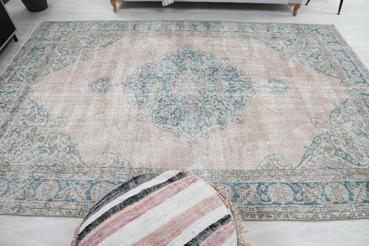 Full room view of the large area rug, showcasing its scale and design
