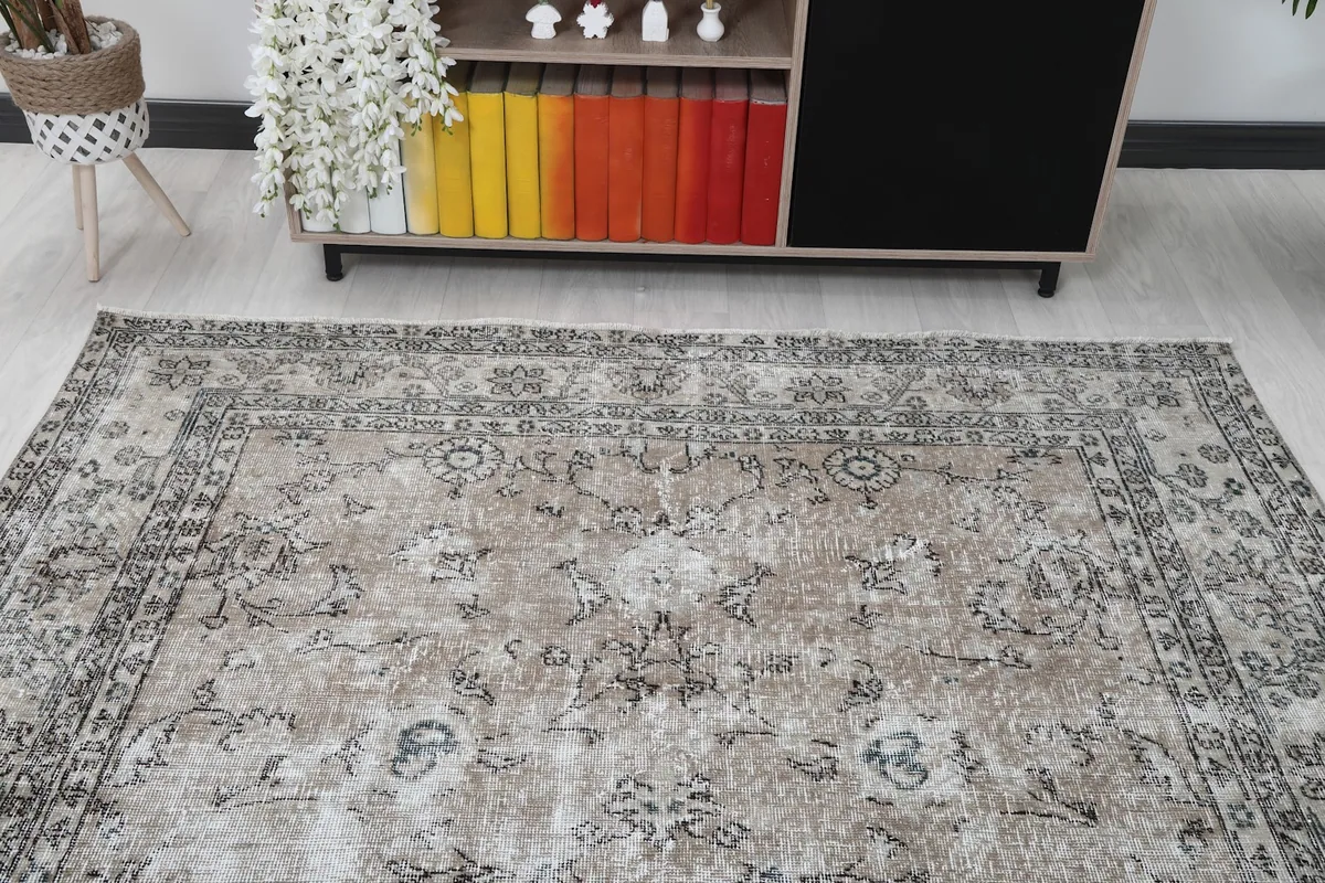 View of the rug from one end, showing its placement in a room
