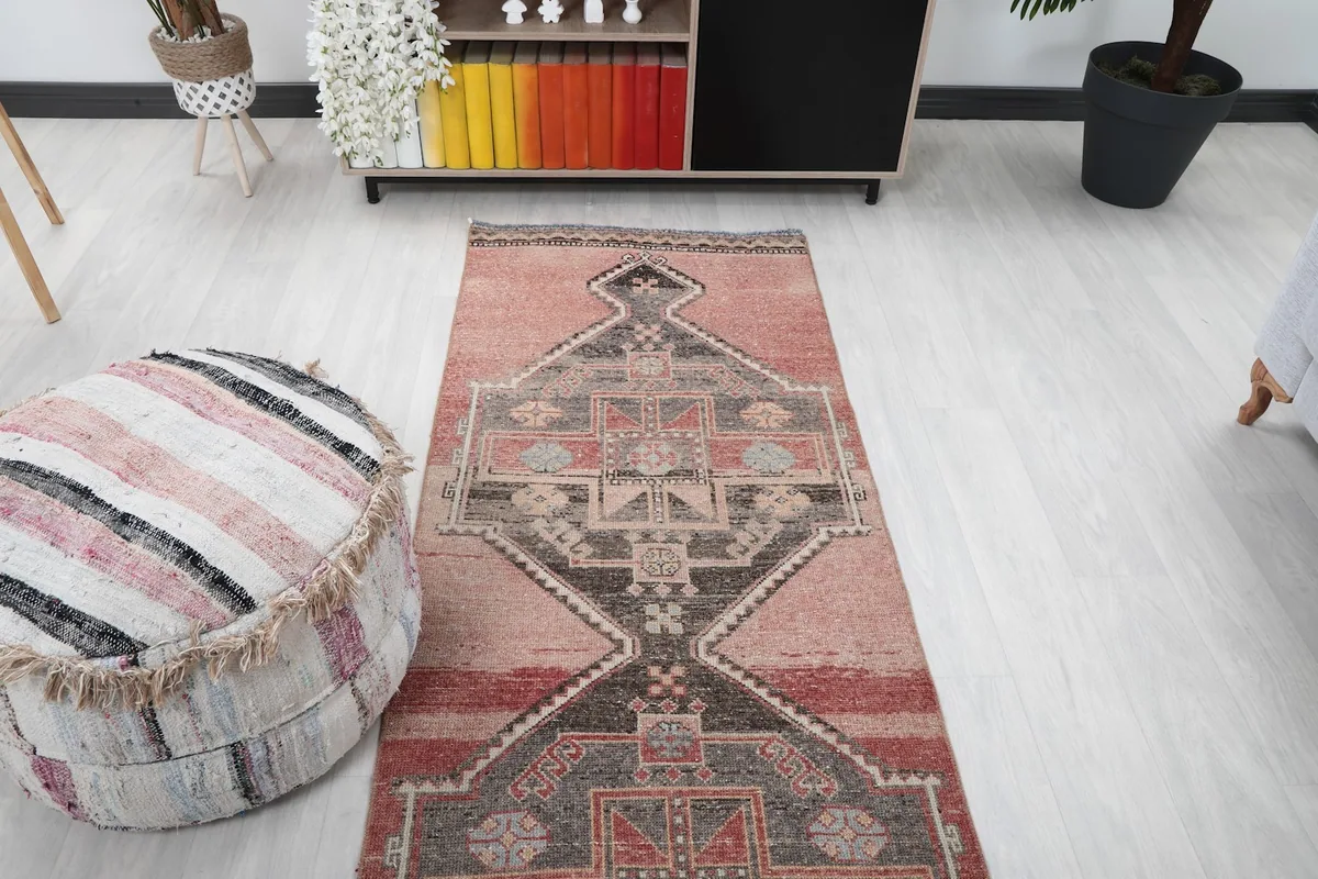 Overhead view of the runner rug in a room, emphasizing its long shape and placement