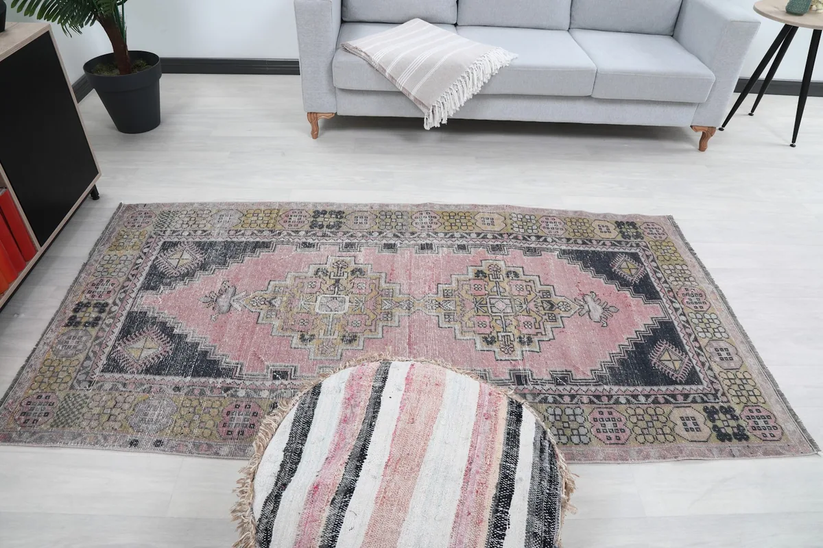 Full overhead view of the rug as it appears in a styled room setting