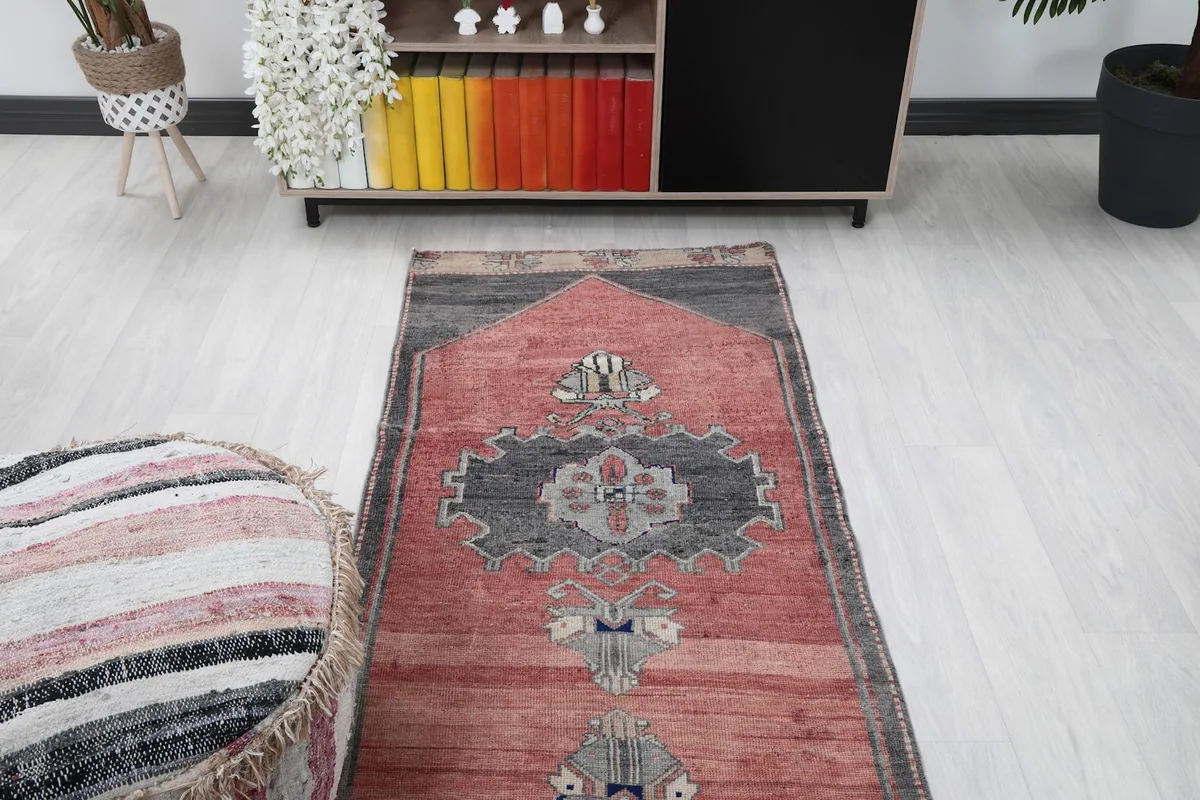 Front view of the runner rug in a room, showing its placement relative to furniture