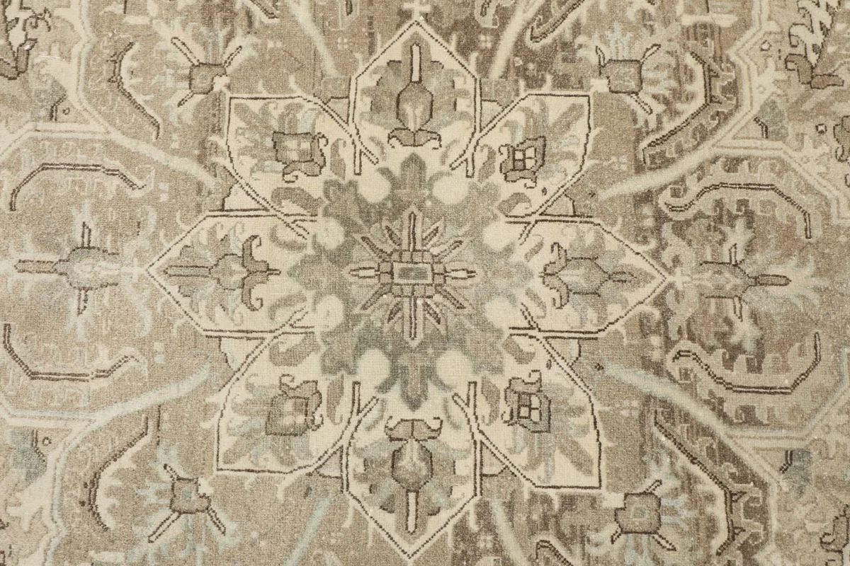 Close-up of the central starburst motif within the medallion, with subtle gray and cream tones.