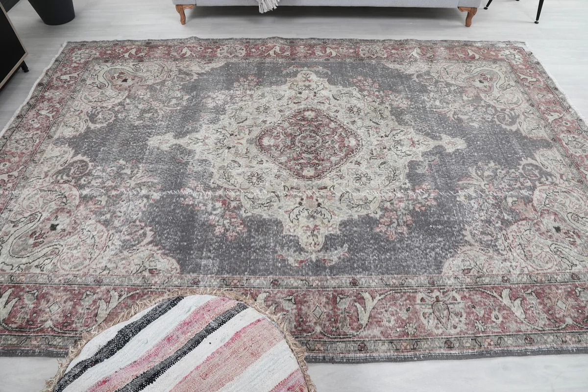 Overhead view of the entire rug, emphasizing its large size and pattern