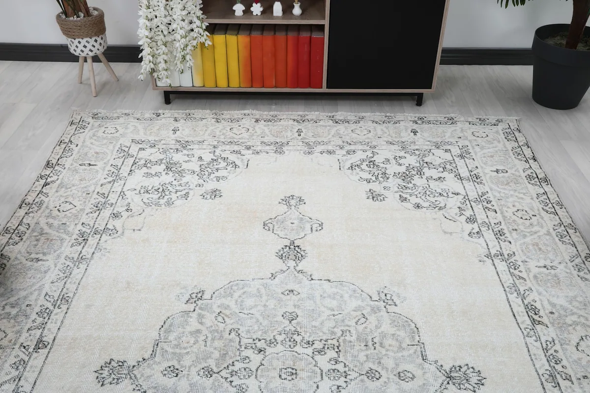 View of the rug from another angle in the living space, showing its full length
