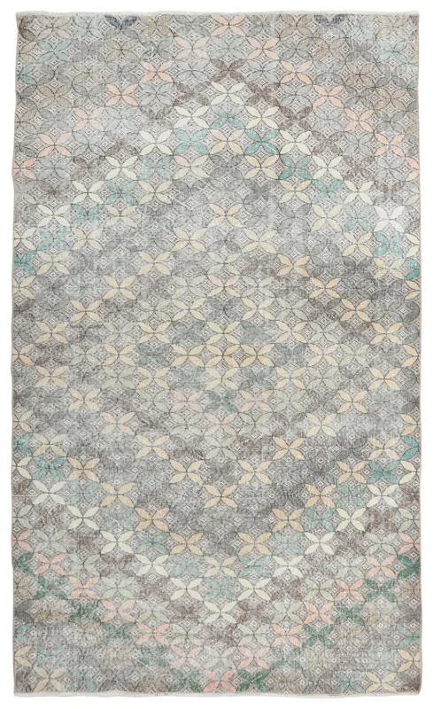 Full overhead view of the 5'5" x 9'3" gray geometric vintage Anatolian rug