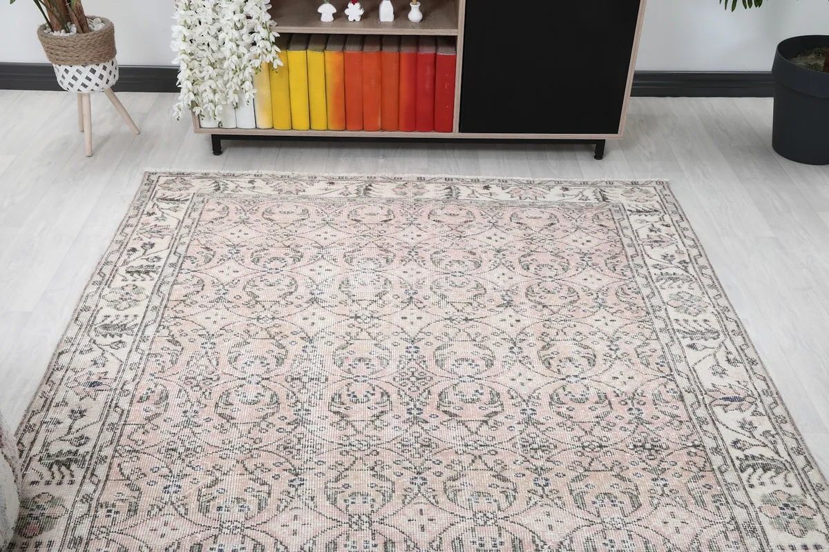 Top-down view of the rug in a room setting, showing its full length