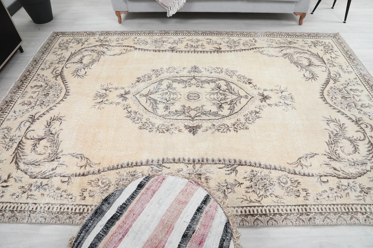 Overhead view from a different angle, showing the full rug design and colors