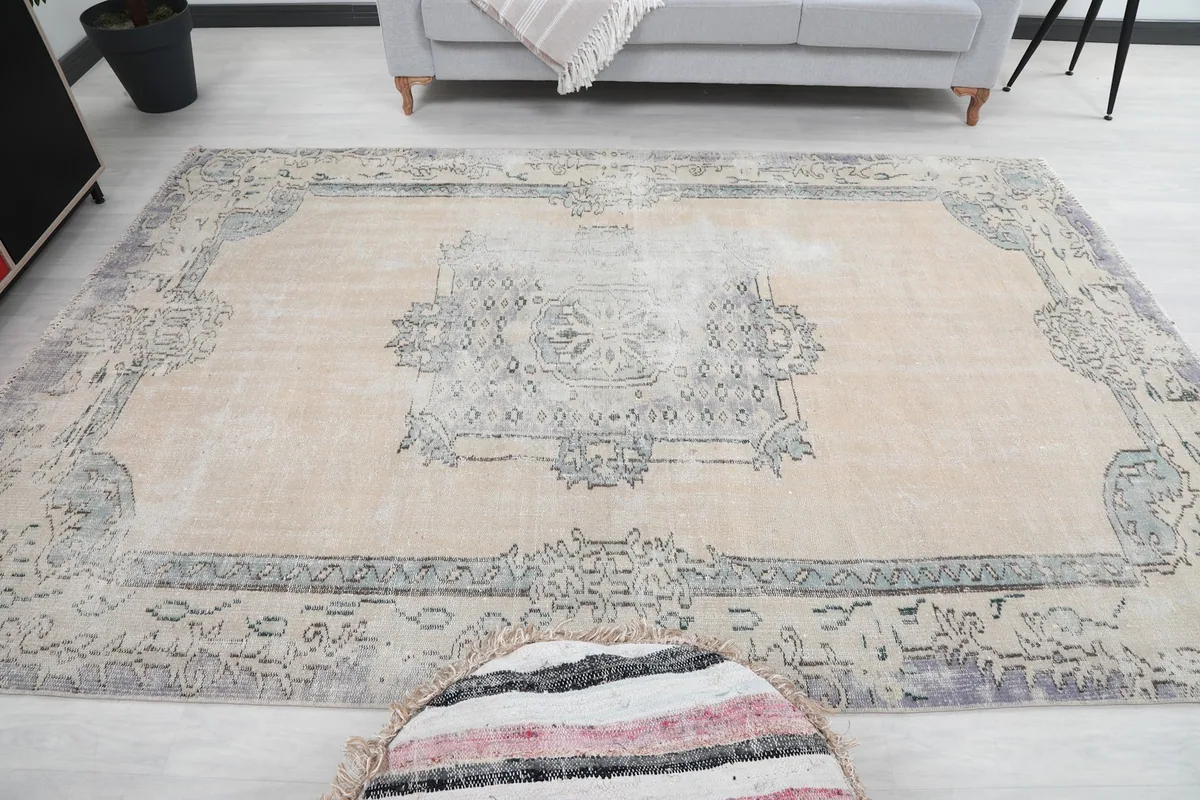 Overhead view of the rug in a room setting, showcasing its overall design and size