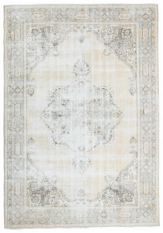 Full top view of the 7'4" x 10'8" vintage Anatolian rug on a white background