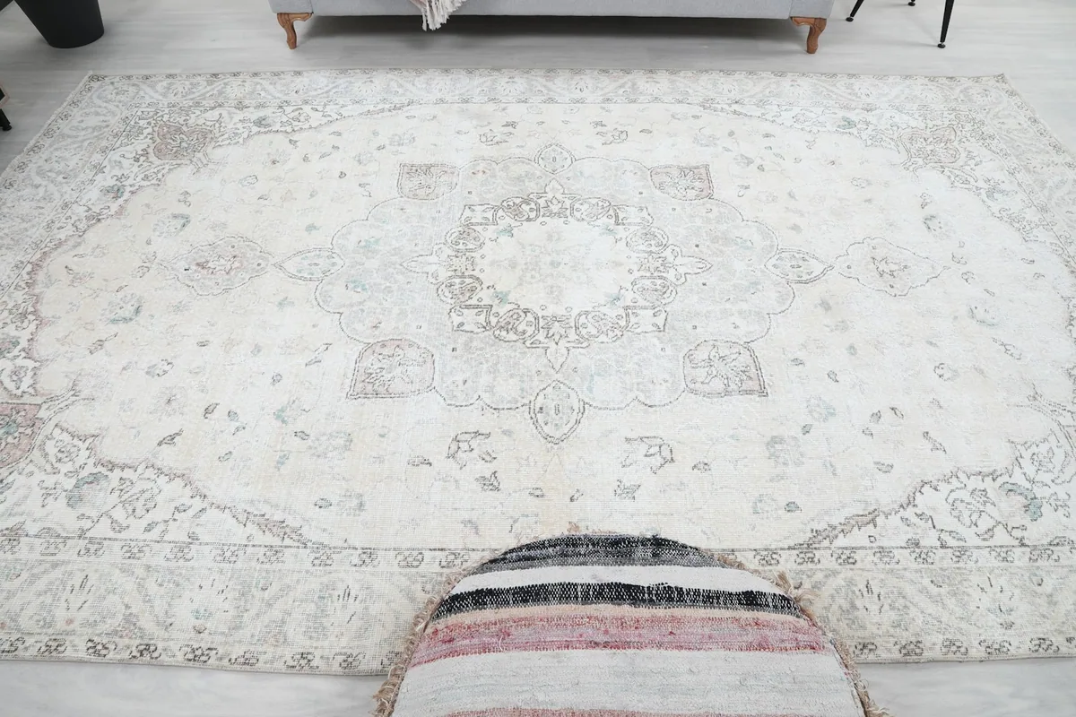 Overhead perspective of the rug, emphasizing its central medallion and overall design