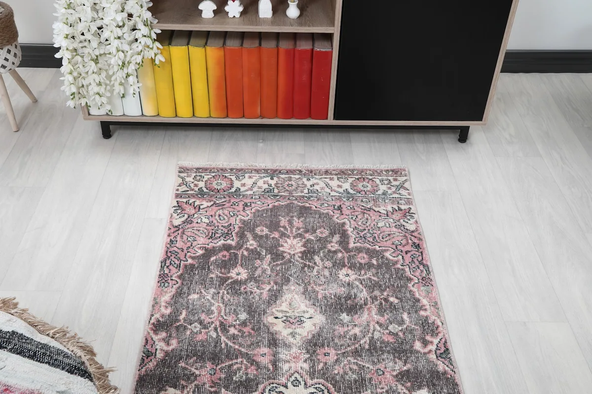 Overhead shot of the runner rug, focusing on the upper half and its design