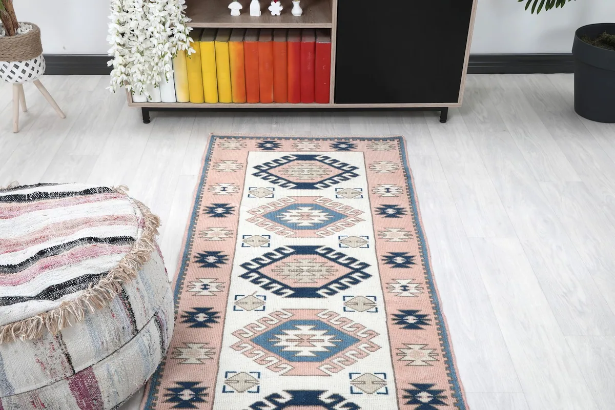 Overhead view of the runner rug in a room, highlighting its placement