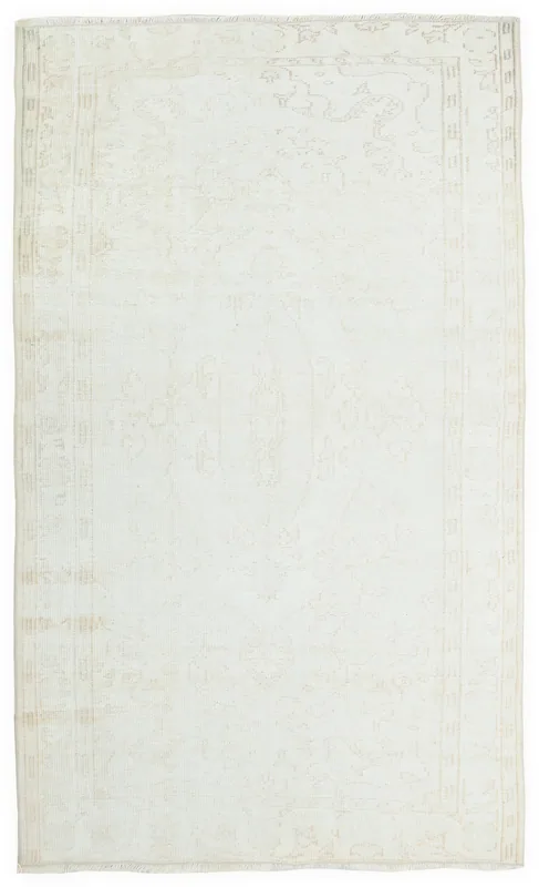 Full top view of the 5x8 ivory faded medallion rug on a white background