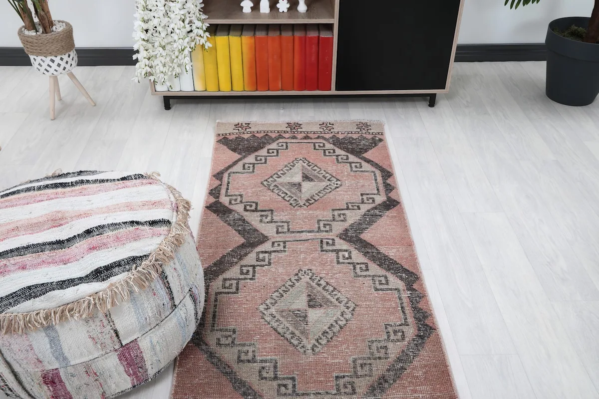 Overhead view showing the runner rug's design from a slightly elevated perspective in a room.