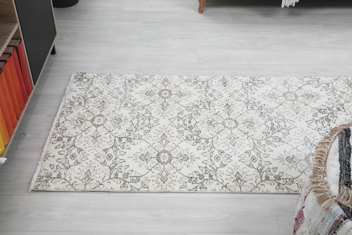Overhead shot of the runner rug, illustrating its full length and pattern in a room.