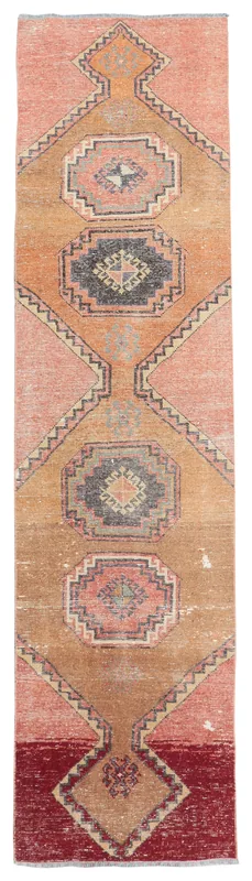 Full top view of the Rose Orange Medallion Anatolian Runner on a white background