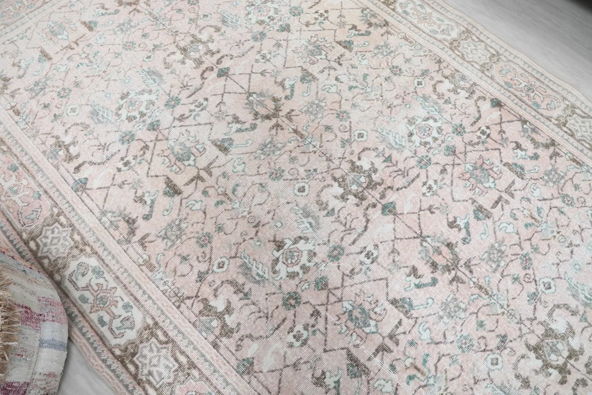 Overhead angle view highlighting the overall pattern and color variations of the rug