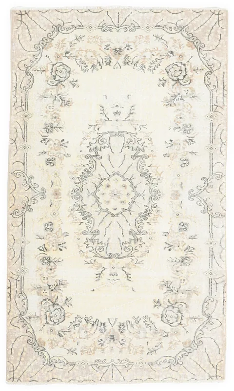 Cream Floral Medallion Anatolian Rug, full top view