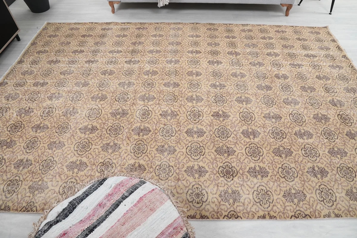Another room view of the rug, providing perspective on its scale and design