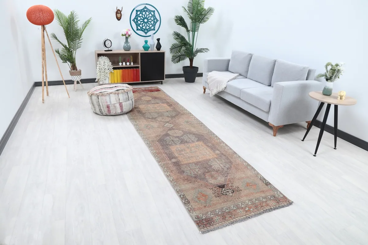 Angle view of the runner rug in a room setting, highlighting its placement and texture