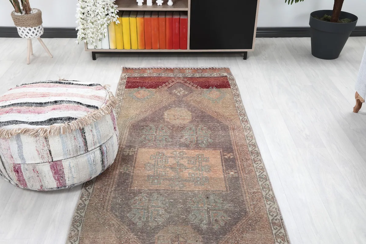 Overhead view of the runner rug in a room, showcasing its full length and design