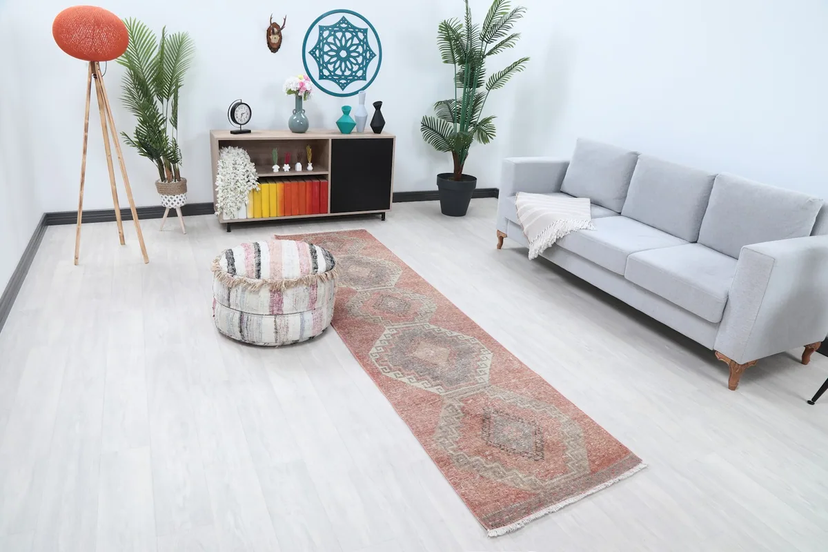 Overhead view of the runner rug in a room setting with natural light