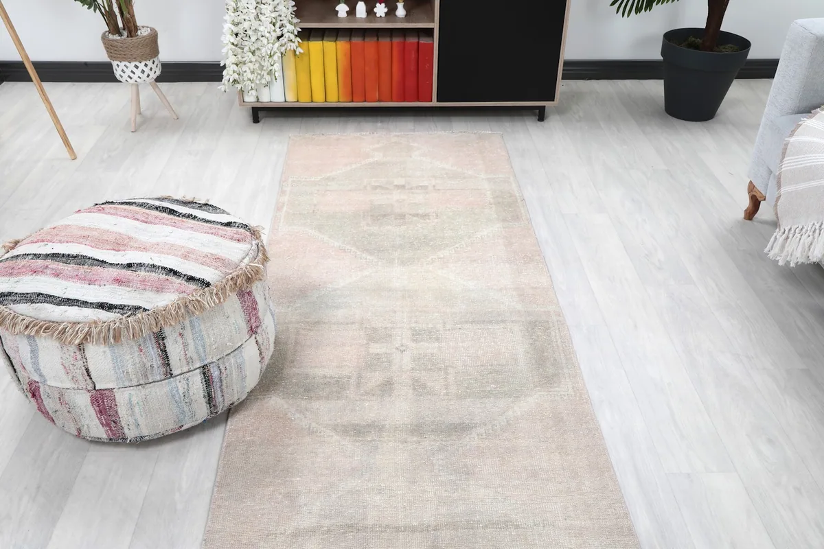 Overhead view of the runner rug in a room, showcasing its full length and design