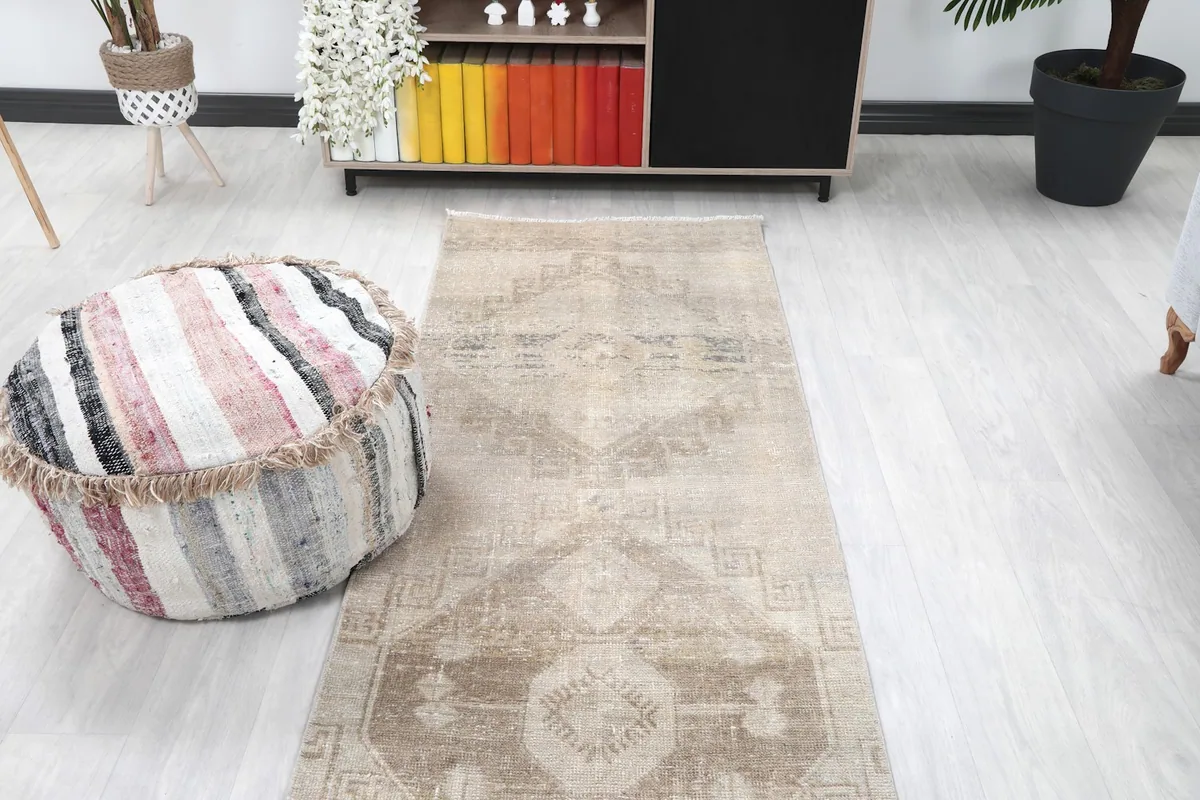 Overhead view of the runner rug in a room, showcasing its full design and placement.
