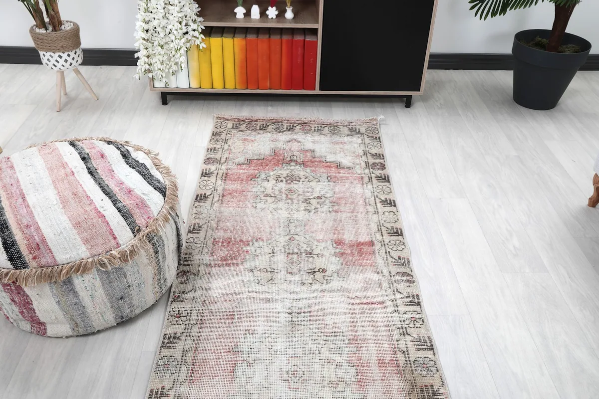 Overhead view of the runner rug in room, showcasing its length and placement