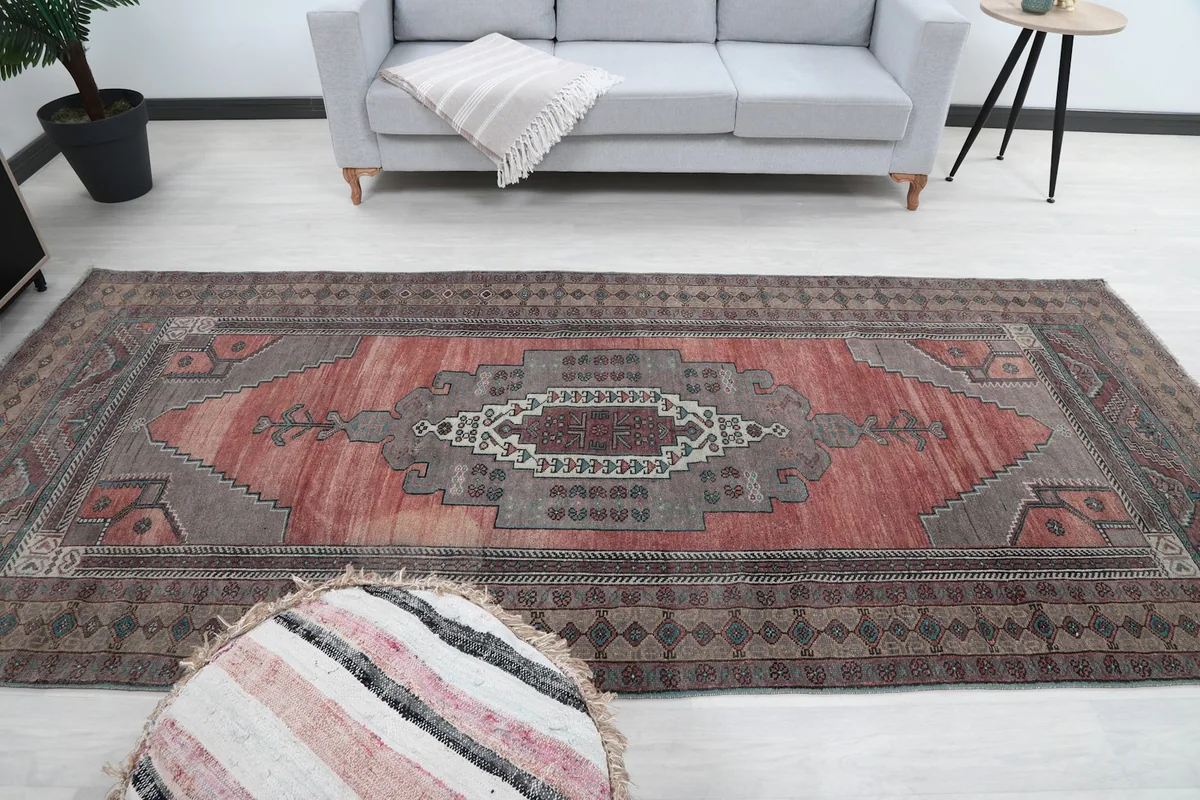 Frontal room view of the runner rug, emphasizing its length in a living area.