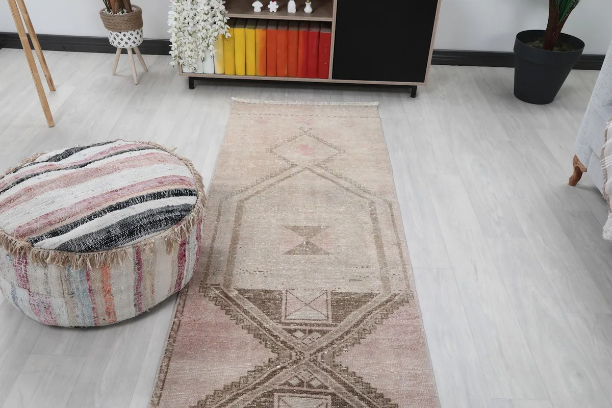 Overhead view of the runner rug in a room, highlighting its placement and design
