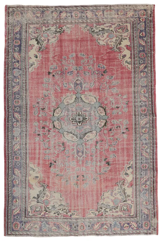 Full overhead view of the 6'11" x 10'7" rose medallion vintage Anatolian area rug