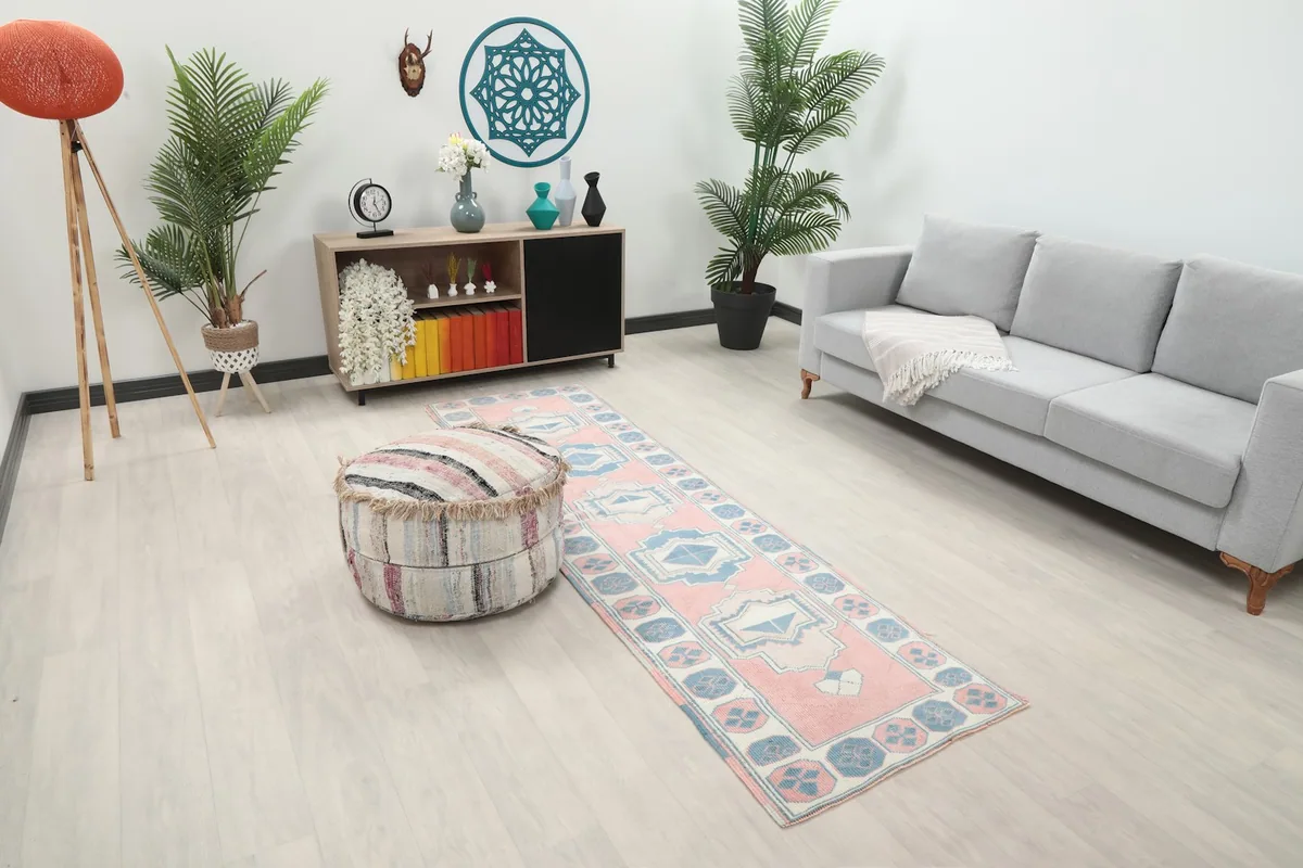 Angle view of the runner in a living room setup, highlighting its length