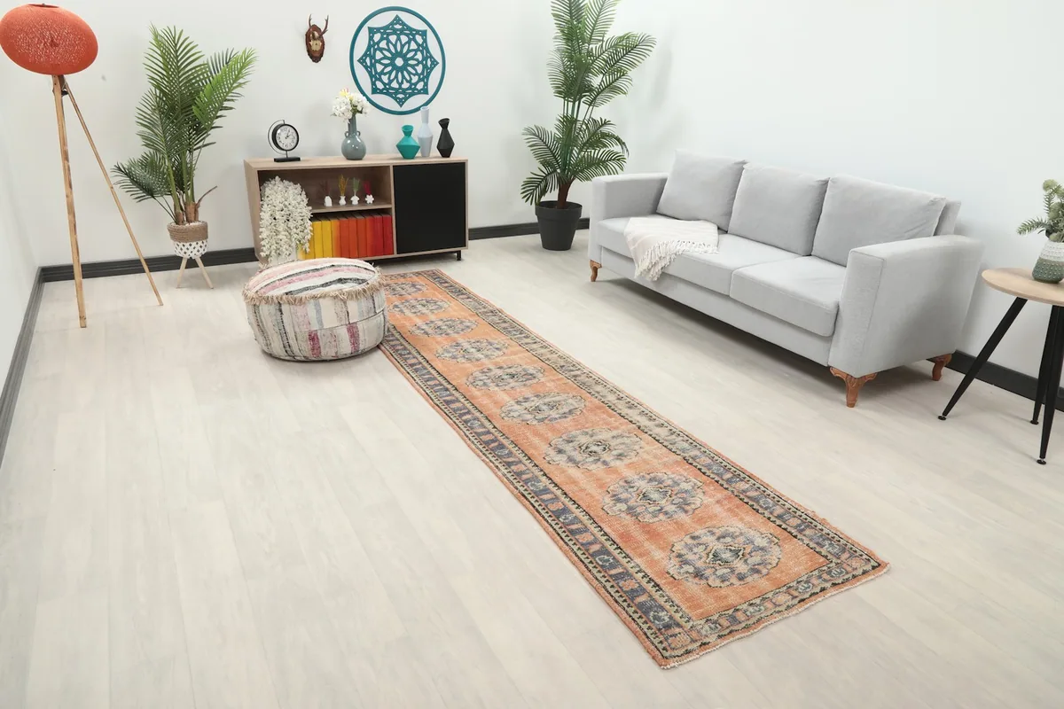 Runner rug in a living room, showing its length and how it complements the space