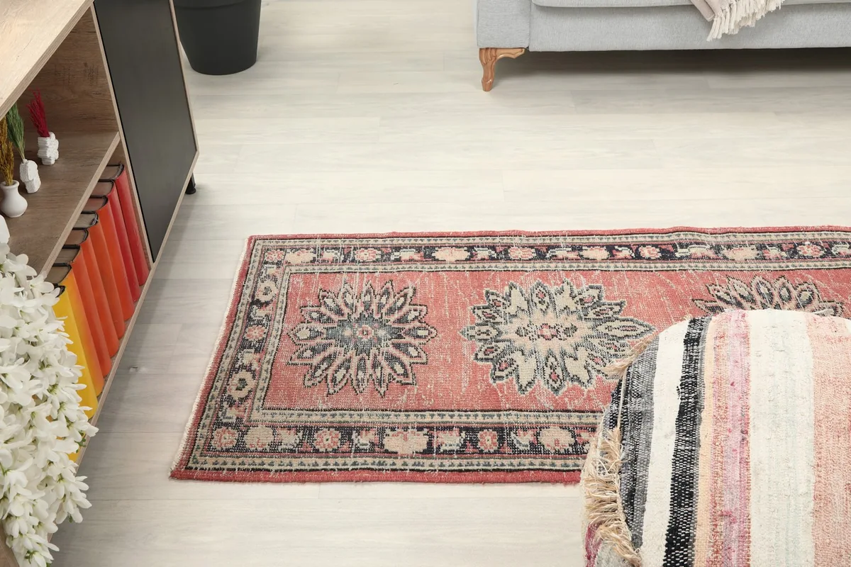 Elevated view of the runner rug in a room, showing its full length and how it complements the space.