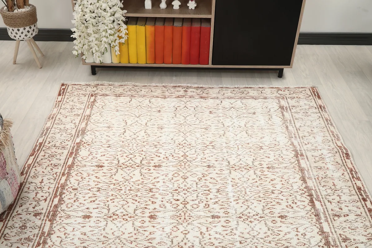 Overhead view of the rug in a room, highlighting its placement