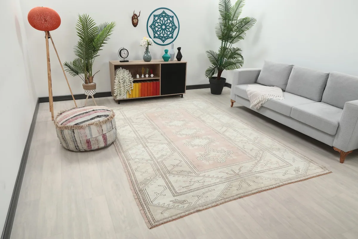Area rug from an elevated angle in a room with a light-colored floor
