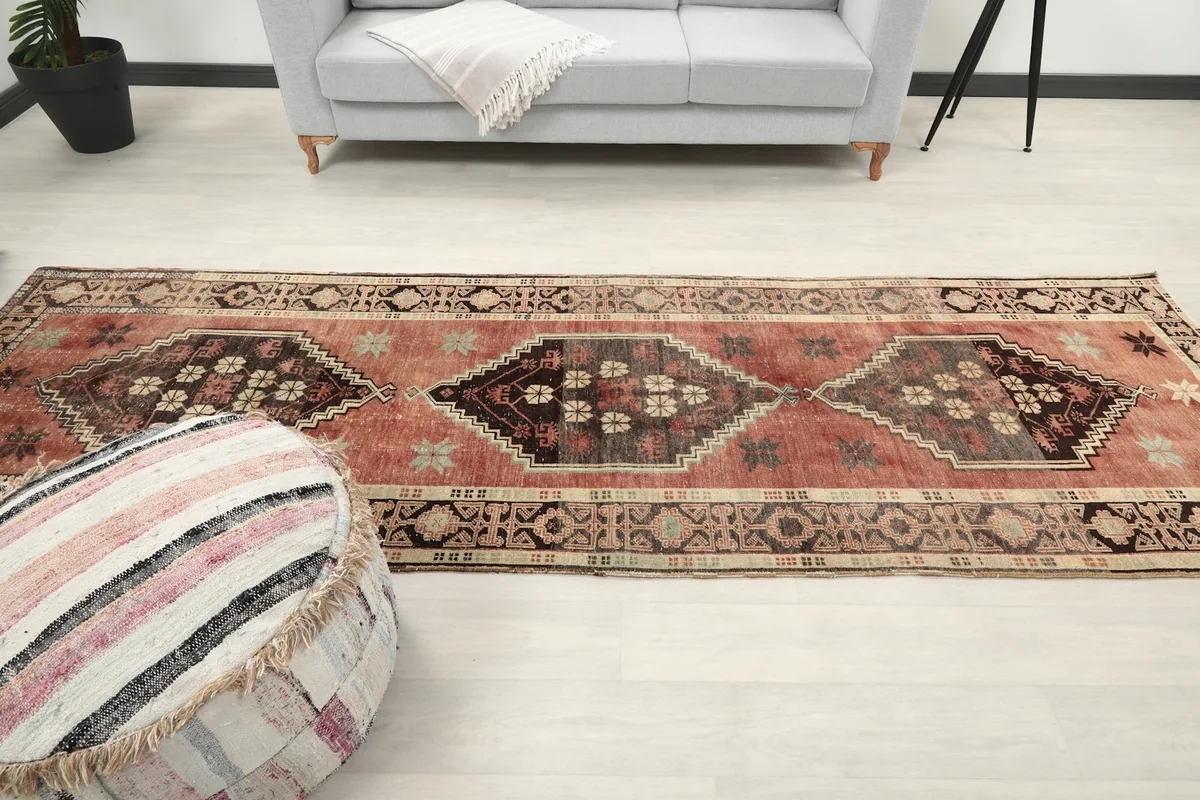 Full length view of the runner rug in a room, capturing its overall presence