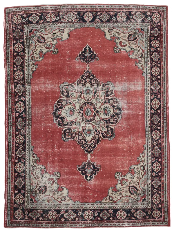 Full overhead view of the Red Medallion Anatolian Rug on a white background
