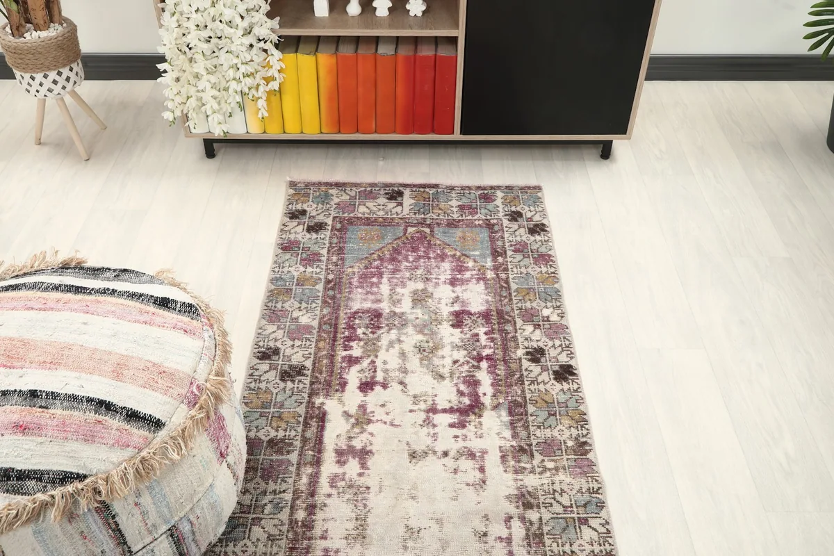 Overhead perspective of the runner rug in a room, emphasizing its placement in a pathway