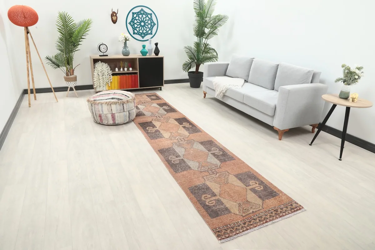 Runner rug from a slightly different angle in the living room, showing its length and pattern in context