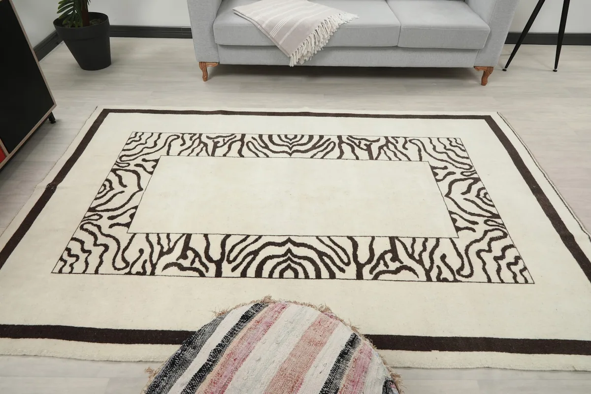 Frontal view of the rug in a room setting, emphasizing its central position