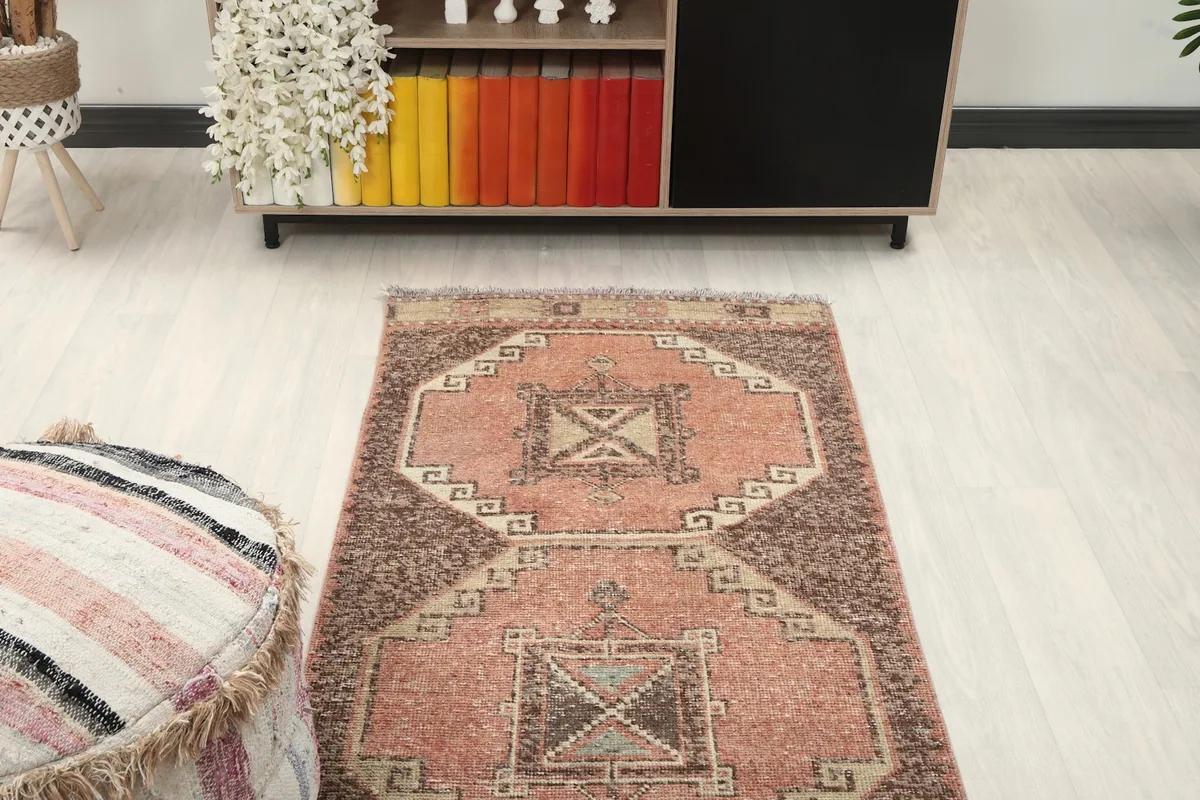 Overhead view of a section of the runner rug in a room setting