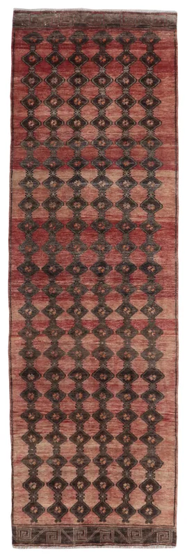 Rust Geometric Tribal Runner, full top view showing repeating diamond patterns