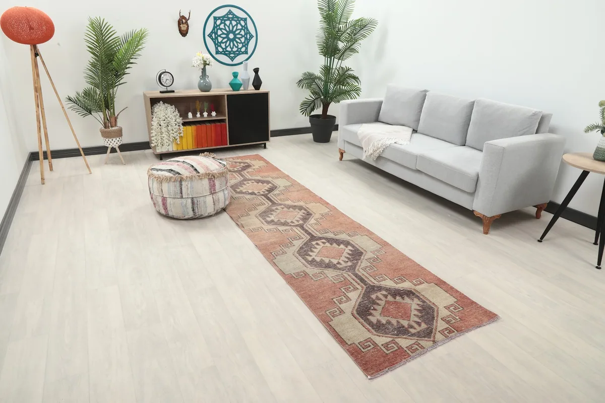 Angle view of the runner rug in a room, highlighting its placement and scale