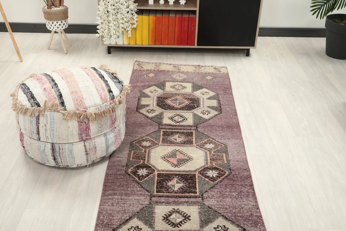Overhead view of the runner in a room setting, focusing on its length and pattern flow