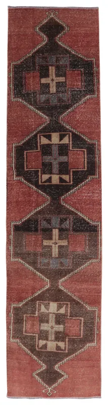 Full overhead view of the Red Tribal Geometric Anatolian Runner on a white background