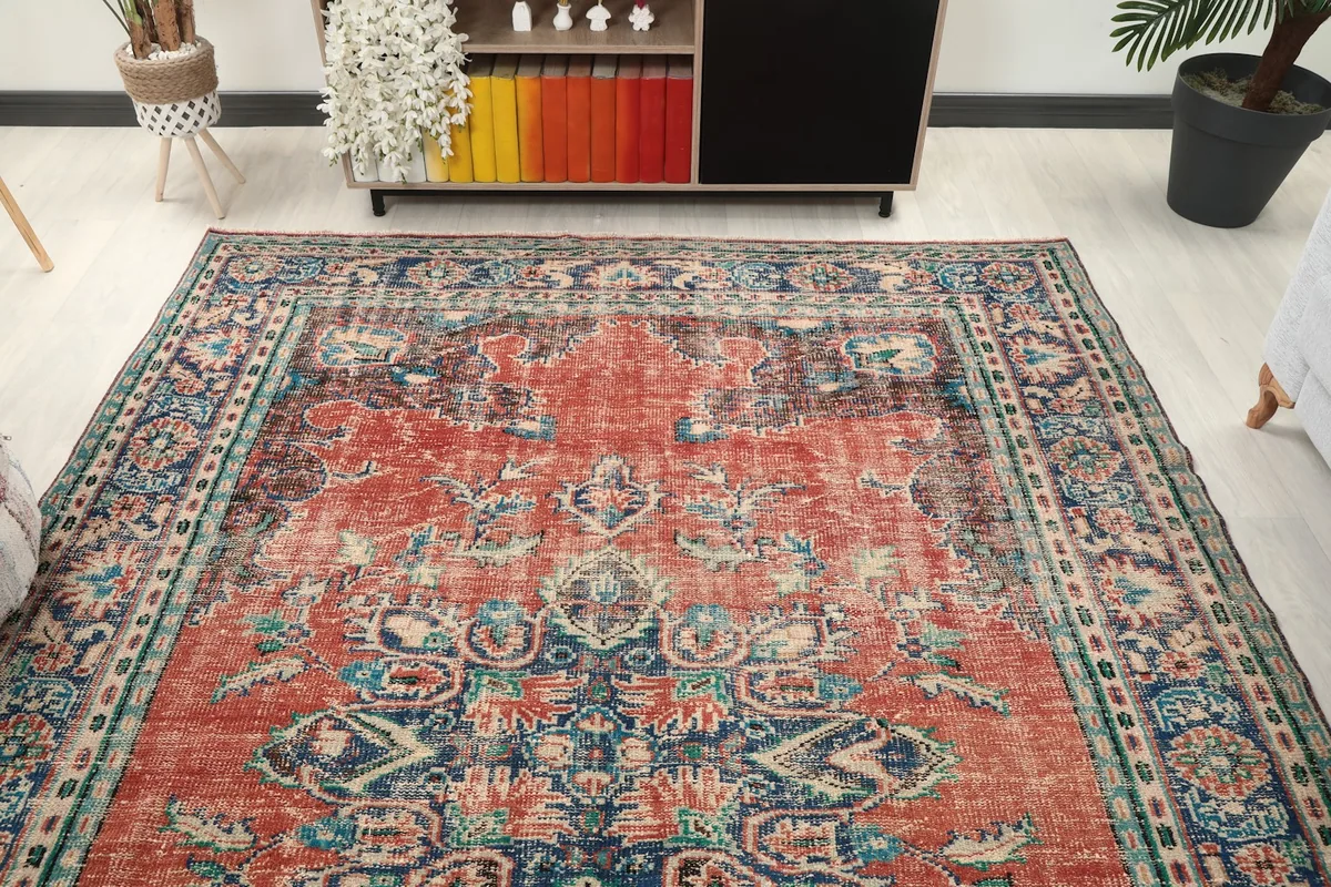 Overhead angle showing the overall pattern and color distribution of the rug.