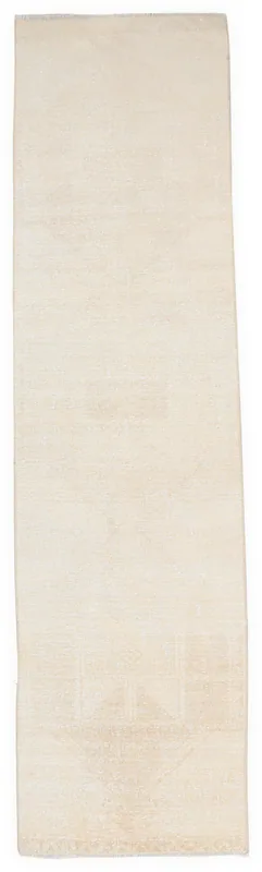 Full top view of the beige vintage Anatolian runner rug